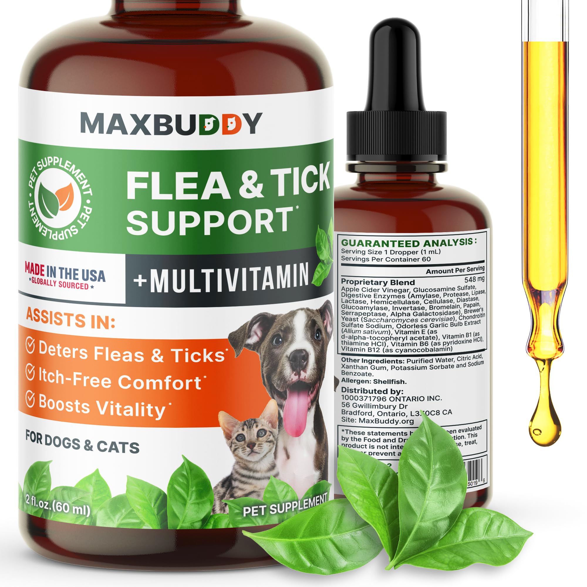 MaxBuddy gouttes-prevention-puces-tiques-bouteille pour chiens et chats, protection naturelle.