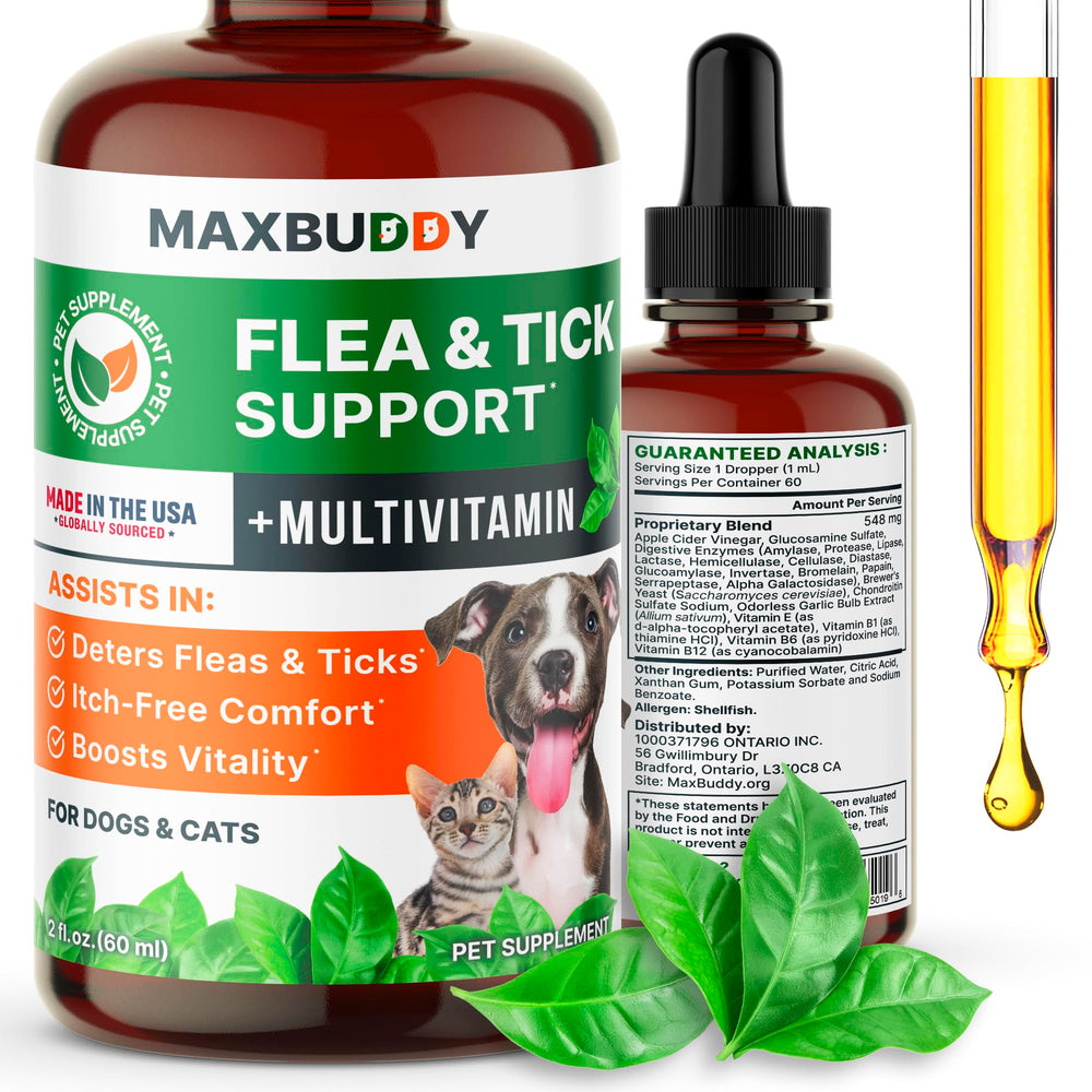 MaxBuddy gouttes-prevention-puces-tiques-bouteille pour chiens et chats, protection naturelle.