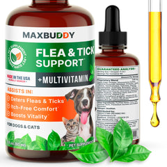MaxBuddy gouttes-prevention-puces-tiques-bouteille pour chiens et chats, protection naturelle.