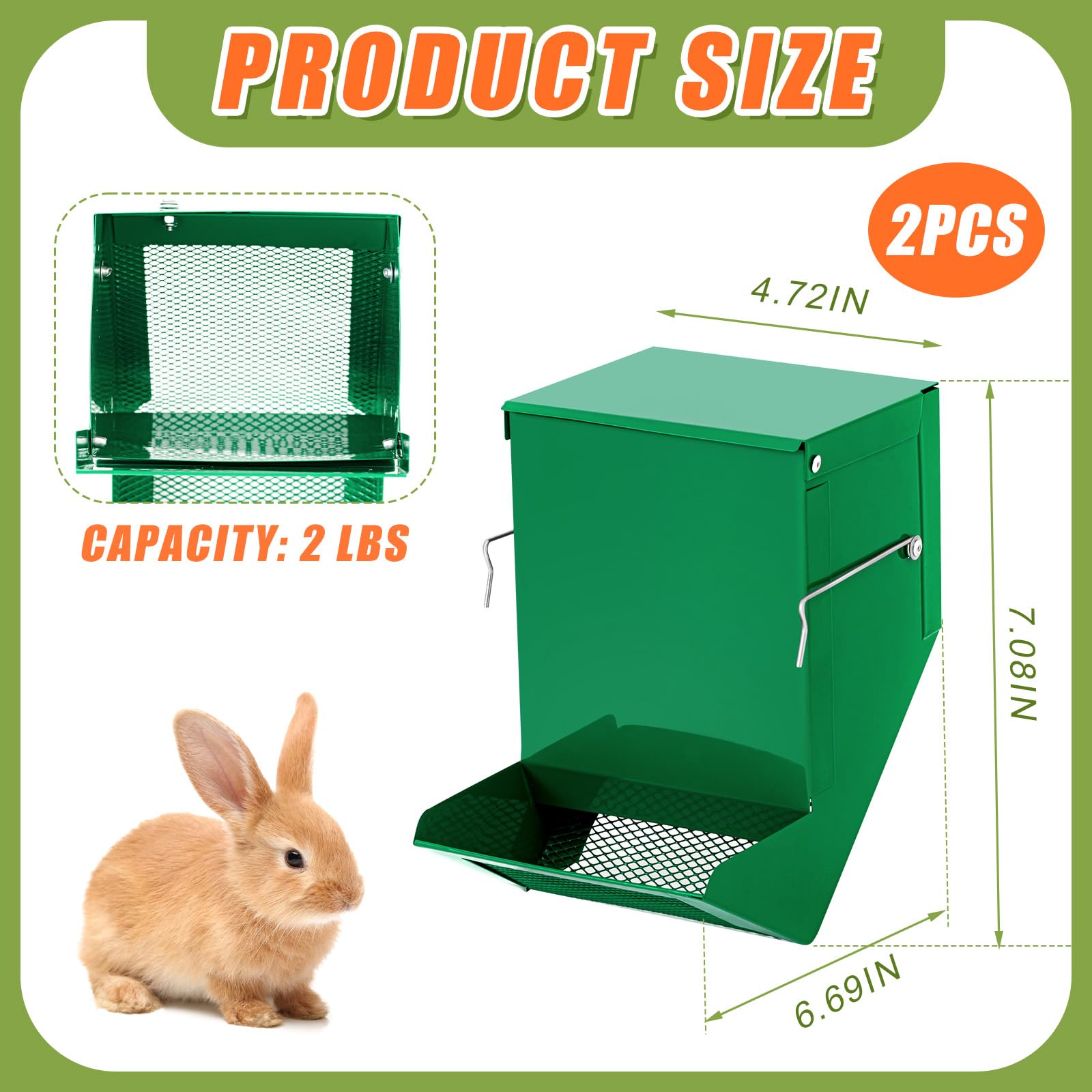 Maxcheck distributeur-nourriture-lapin couvercle-haut vert, protège contre poussière et débris.
