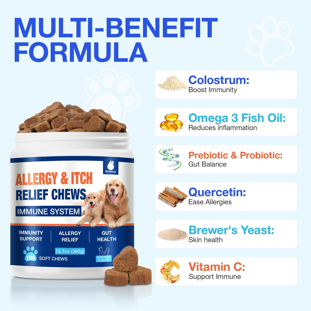 MaxHemp 180 Chews – huile-saumon-omega3: soutient la peau et le pelage.
