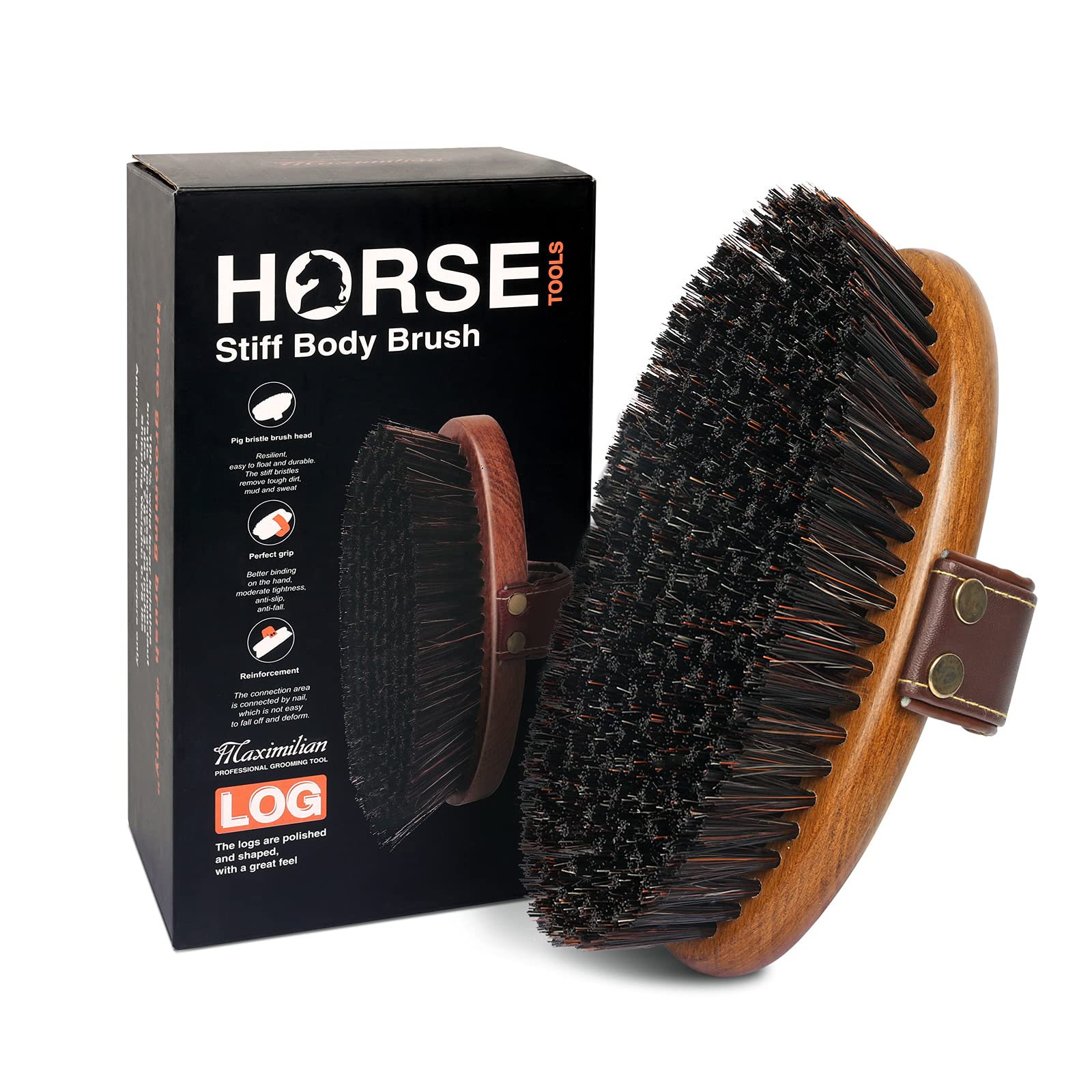 MAXIMILIAN : brosse équine rigide artisanale pour un nettoyage efficace du pelage.