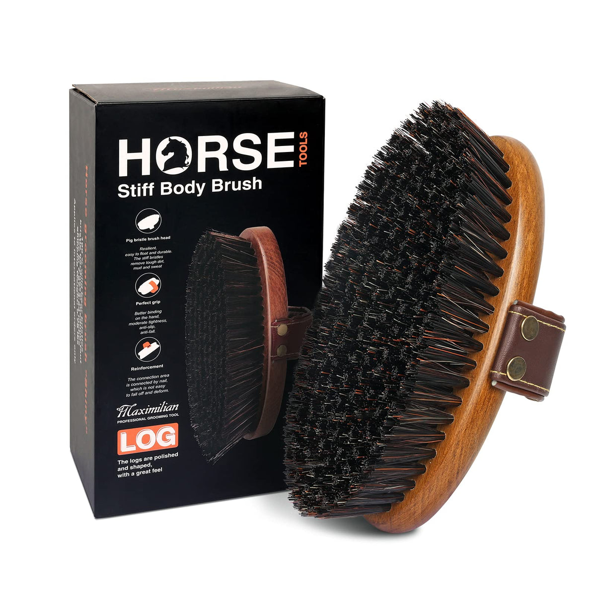 MAXIMILIAN : brosse équine rigide artisanale pour un nettoyage efficace du pelage.