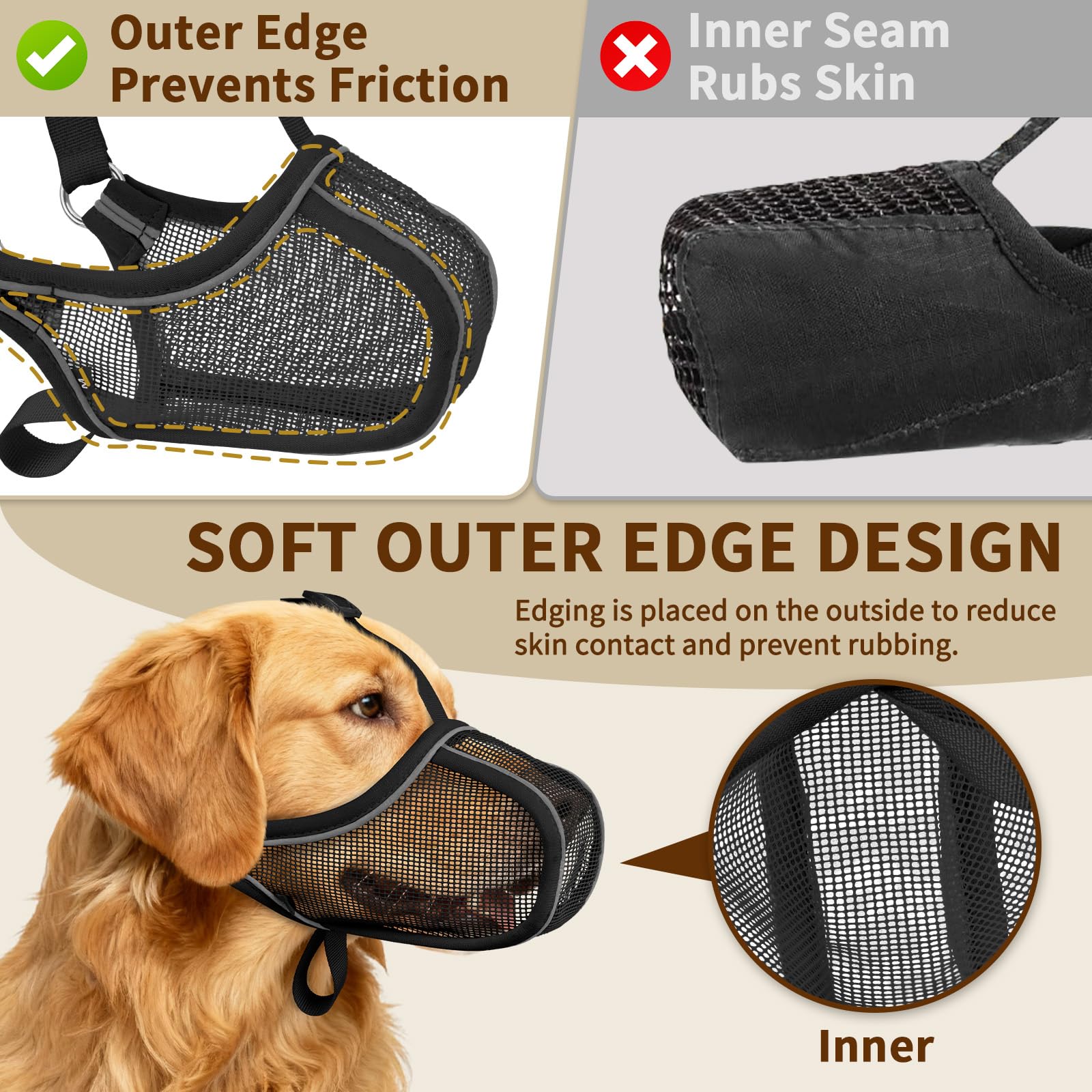 Mayerzon masque-chien-bord-doux-noir : réduction des frottements sur la peau