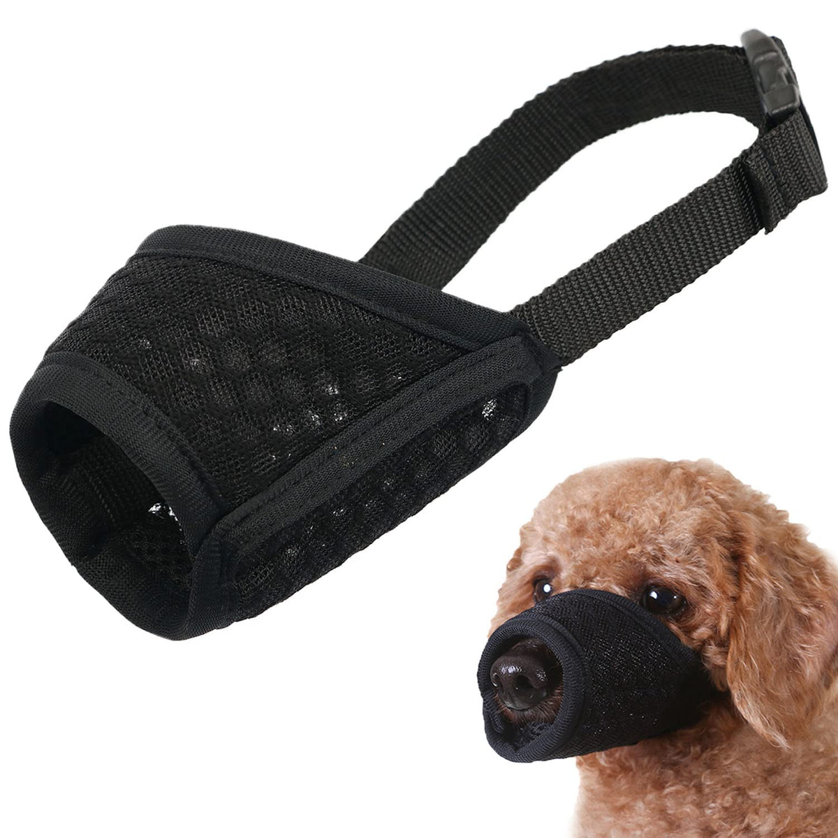 Muselière Mayerzon pour chien en maillage doux offrant ventilation.