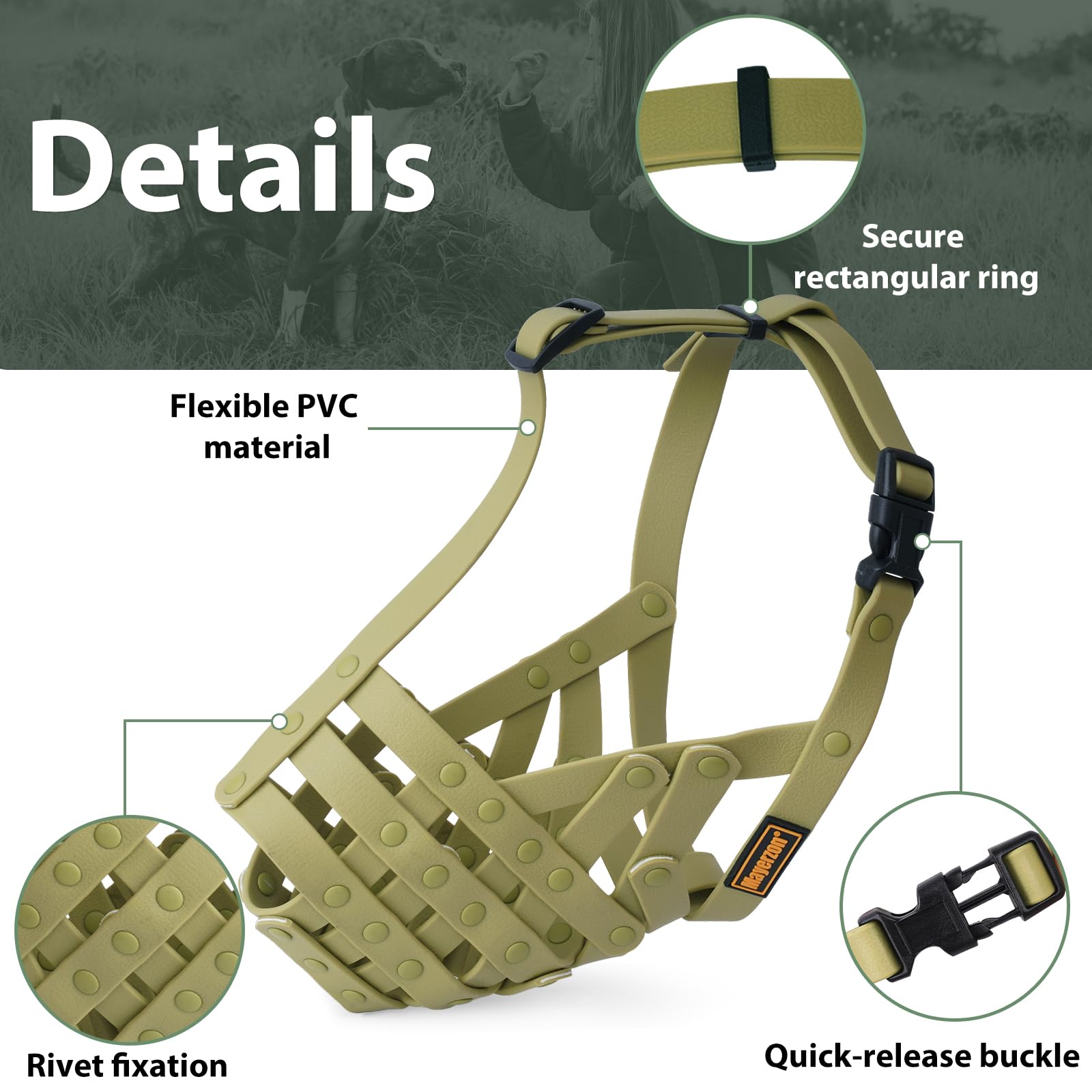 Mayerzon Muzzle PVC Durable, matière robuste pour chiens puissants.