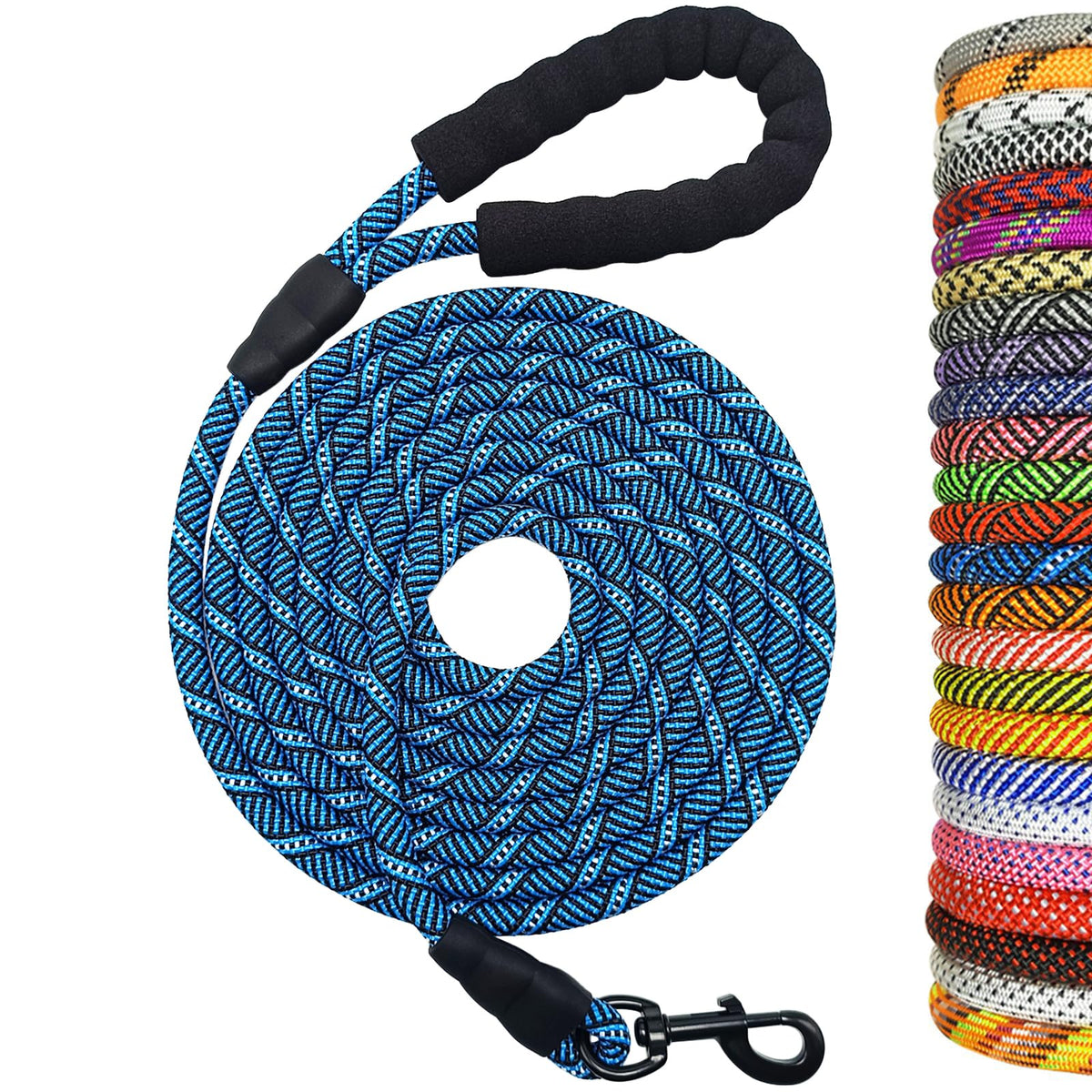 MayPaw laisse-chien 20 pieds bleu-noir, idéale pour promenades guidées et contrôle fluide.