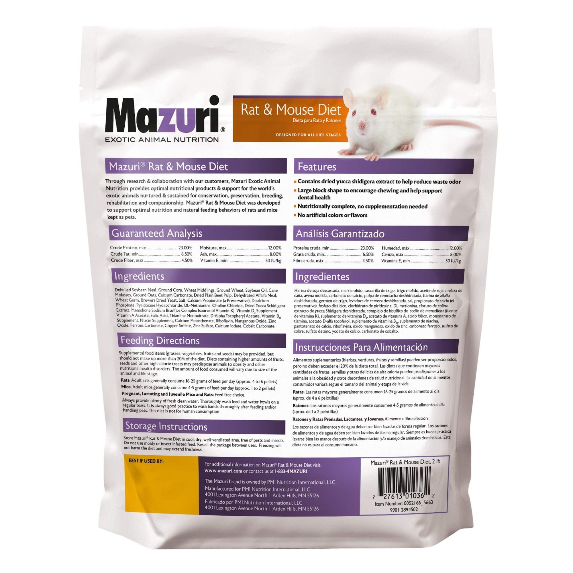 Bloc-granulés Mazuri pour rats et souris, texture dense et nutrition complète.
