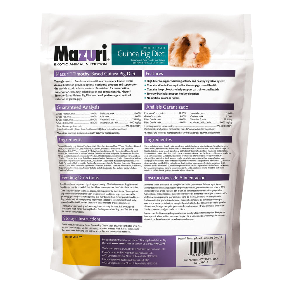 Mazuri cobaye, probiotiques vivants, soutien à la digestion et confort intestinal.