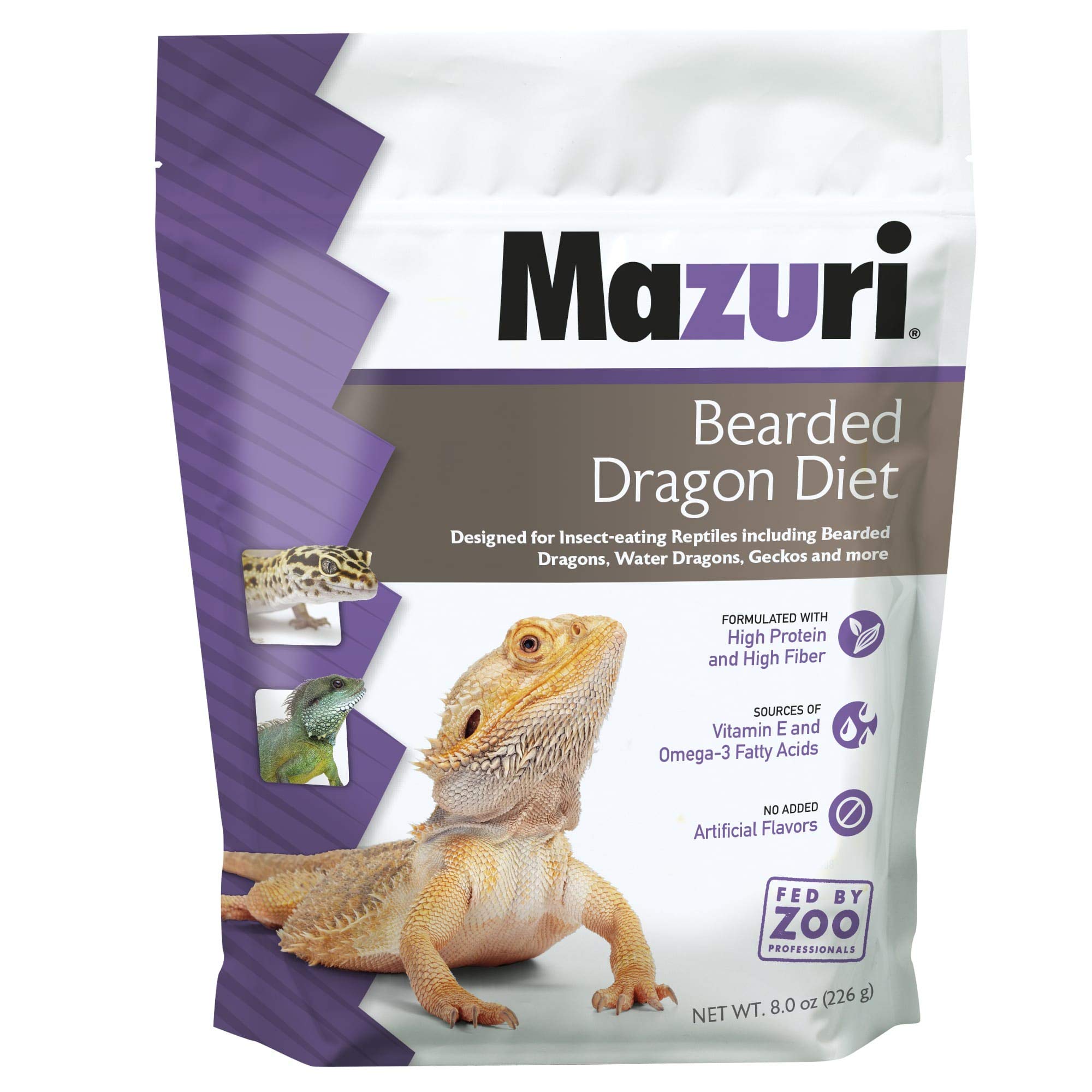 Mazuri dragon barbu sac 8 onces, facilité d'alimentation quotidienne.