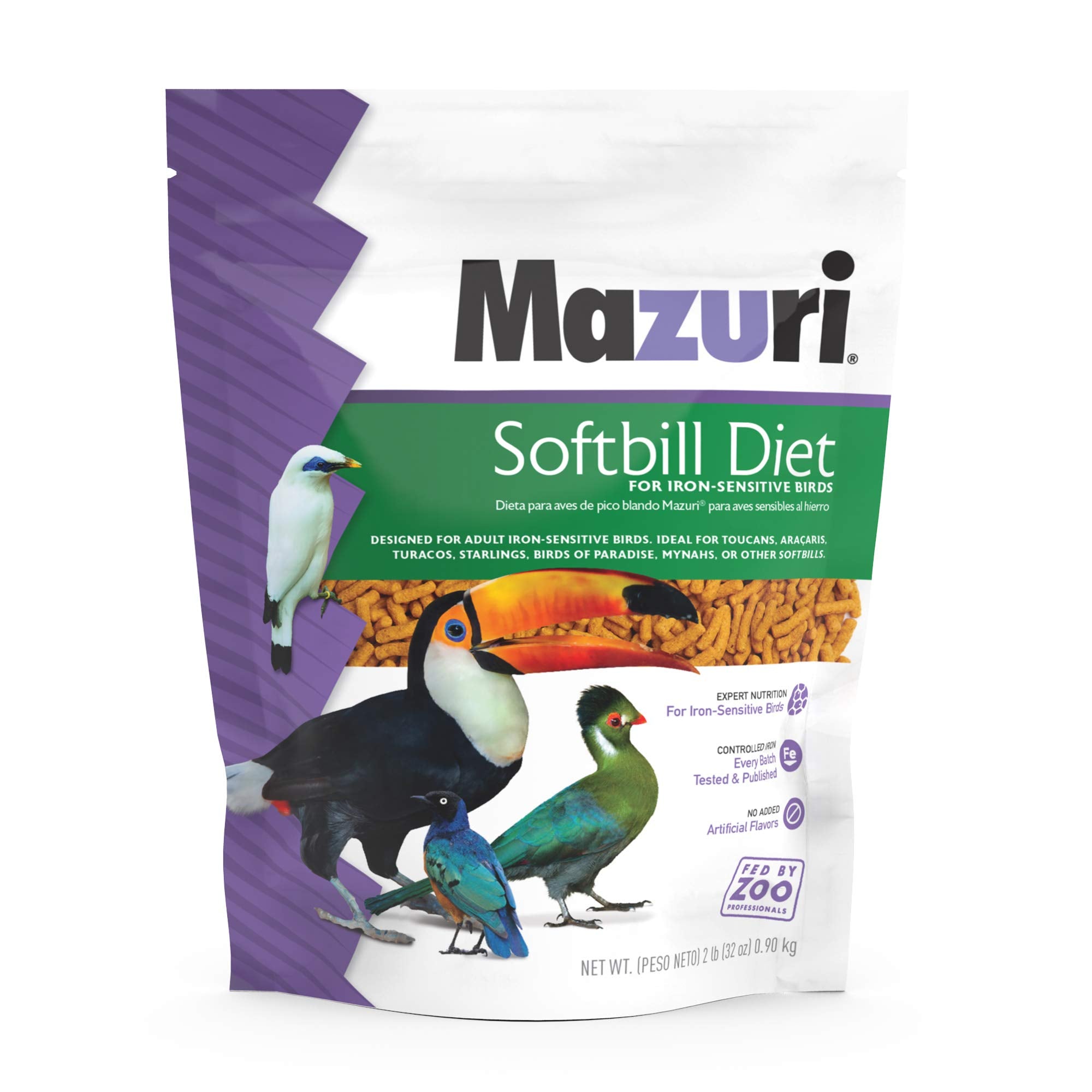 Mazuri Softbill - bouteille 2 lb, régime adapté pour oiseaux sensibles au fer.