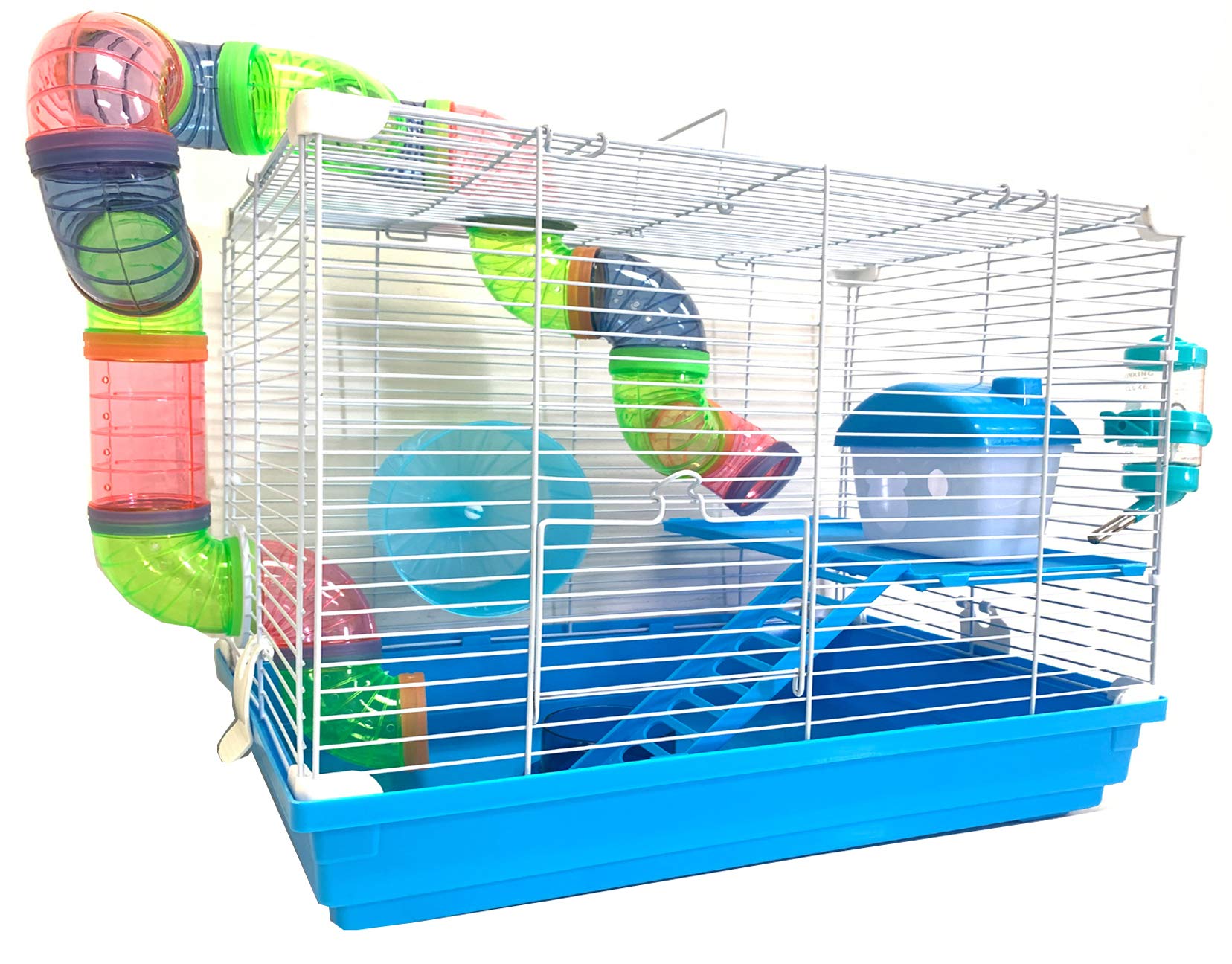 Mcage habitat 2 niveaux: porte d'accès pratique et design bleu