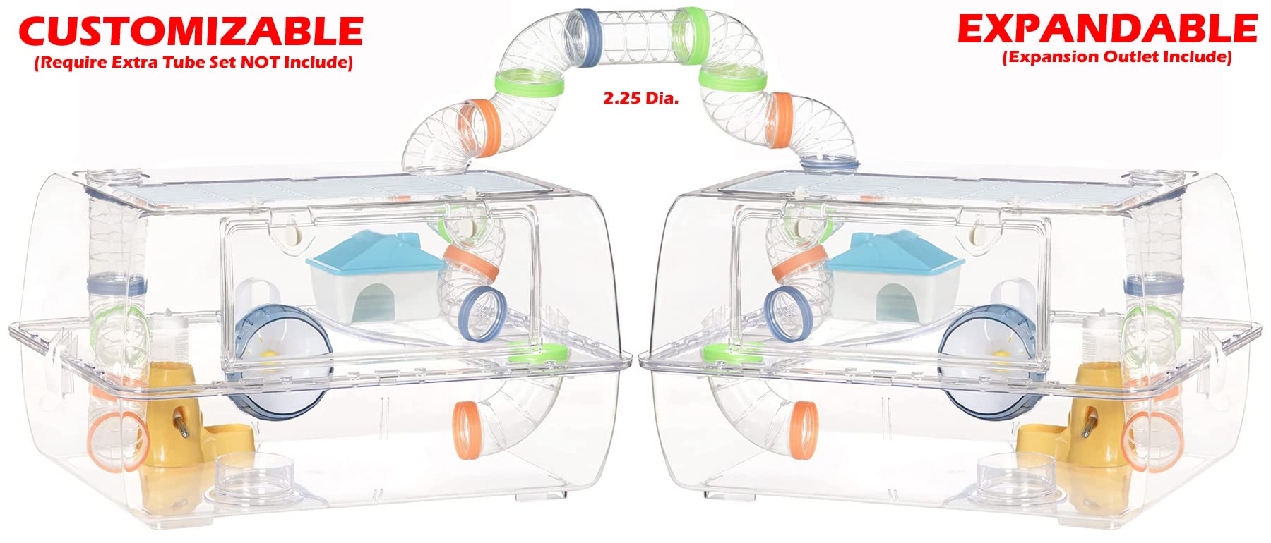 Mcage Hamster Palace 2-tiers — bouteille d'eau pratique pour hydratation continue.