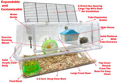 Mcage Hamster Palace 2-tiers — grande roue pour activité physique régulière du petit animal.