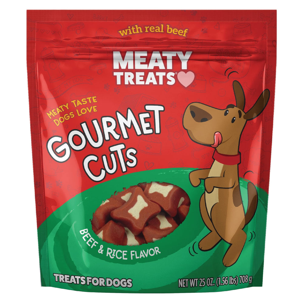 Meaty Treats Gourmet Cuts boeuf-riz en sachet, récompense savoureuse pour chiens.
