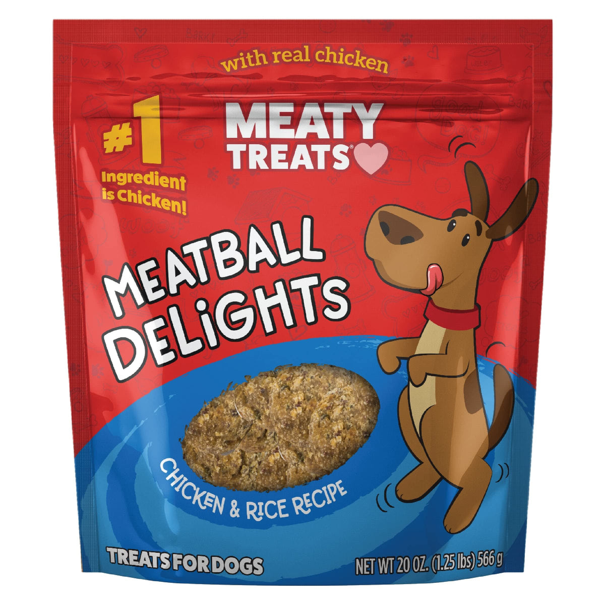 Meaty Treats Meatball Delights boulettes poulet-riz, snack savoureux pour chien.