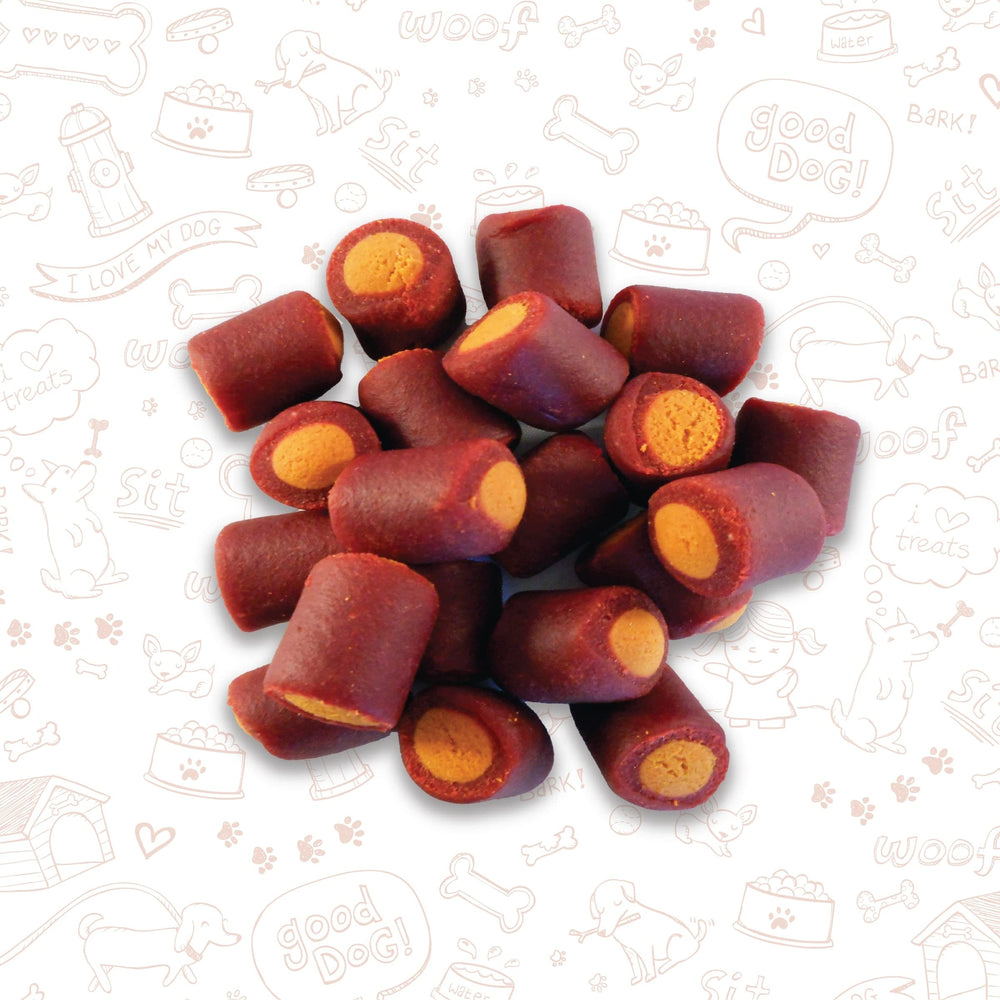 Meaty Treats Mini Dogs boeuf-fromage, snack pratique fabriqué aux États‑Unis.