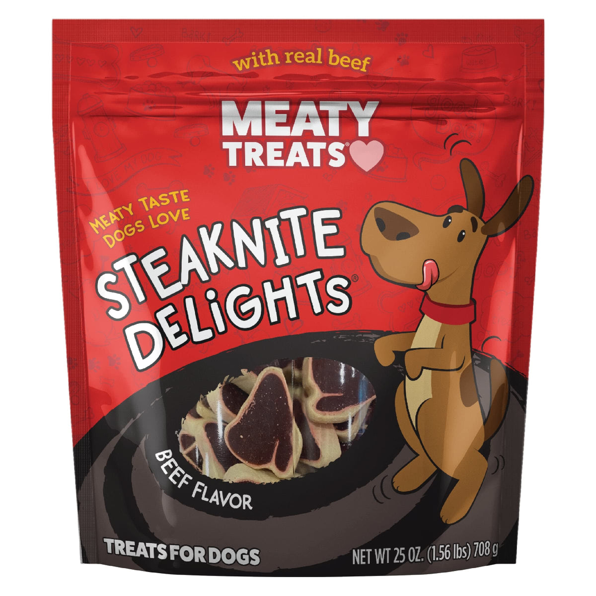 Meaty Treats Steaknight Delights Boeuf – emballage pratique pour chiens