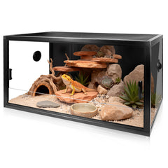 MECESOR terrarium en verre 189 L dragon barbu, vue nette pour observer les reptiles.