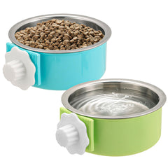 Bol Mechpia en inox amovible bleu pour cage, pratique pour nourriture et eau.