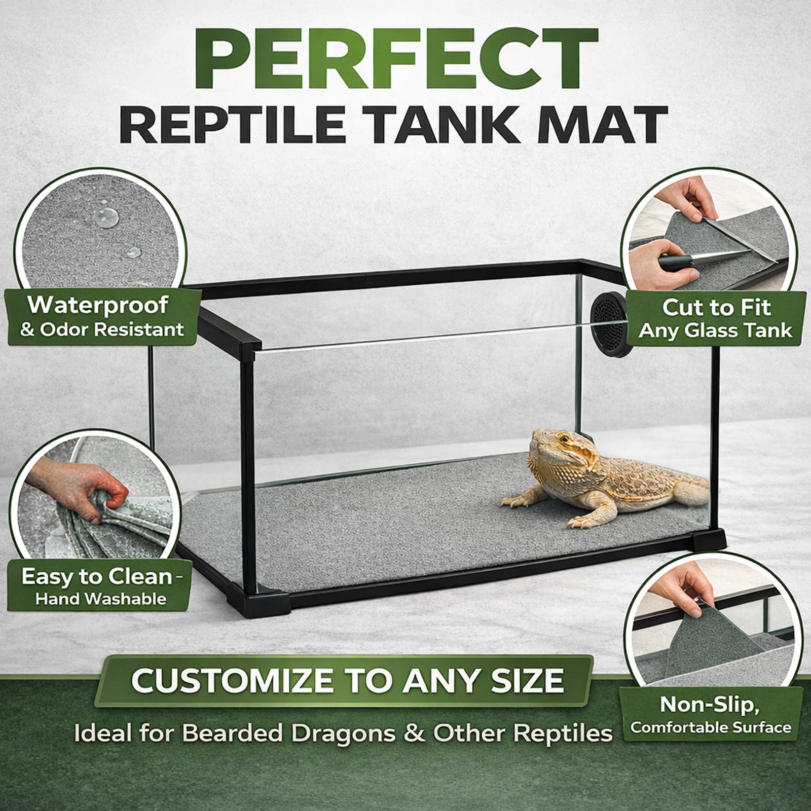 Mechpia Tapis-reptile nettoyage facile gris 120x60 cm, entretien rapide.