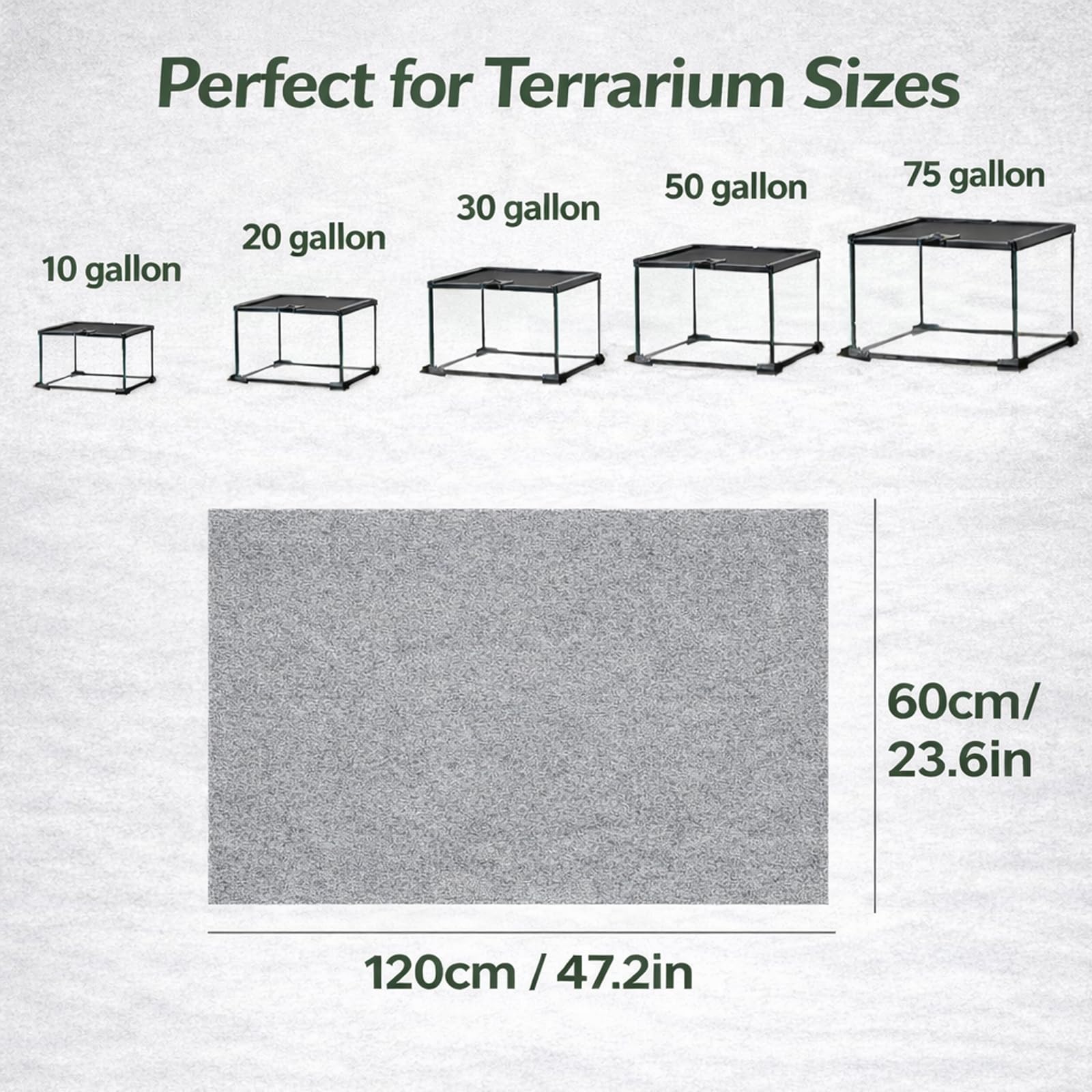 Mechpia Tapis-terarium durable gris 120x60 cm, résistance et longévité.