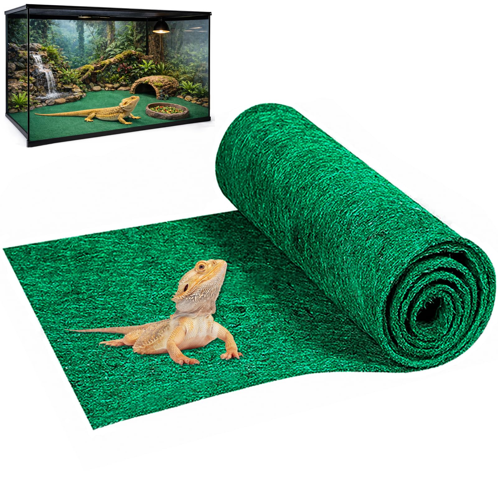 Mechpia tapis terrarium grand vert, surface douce idéale pour reptiles.