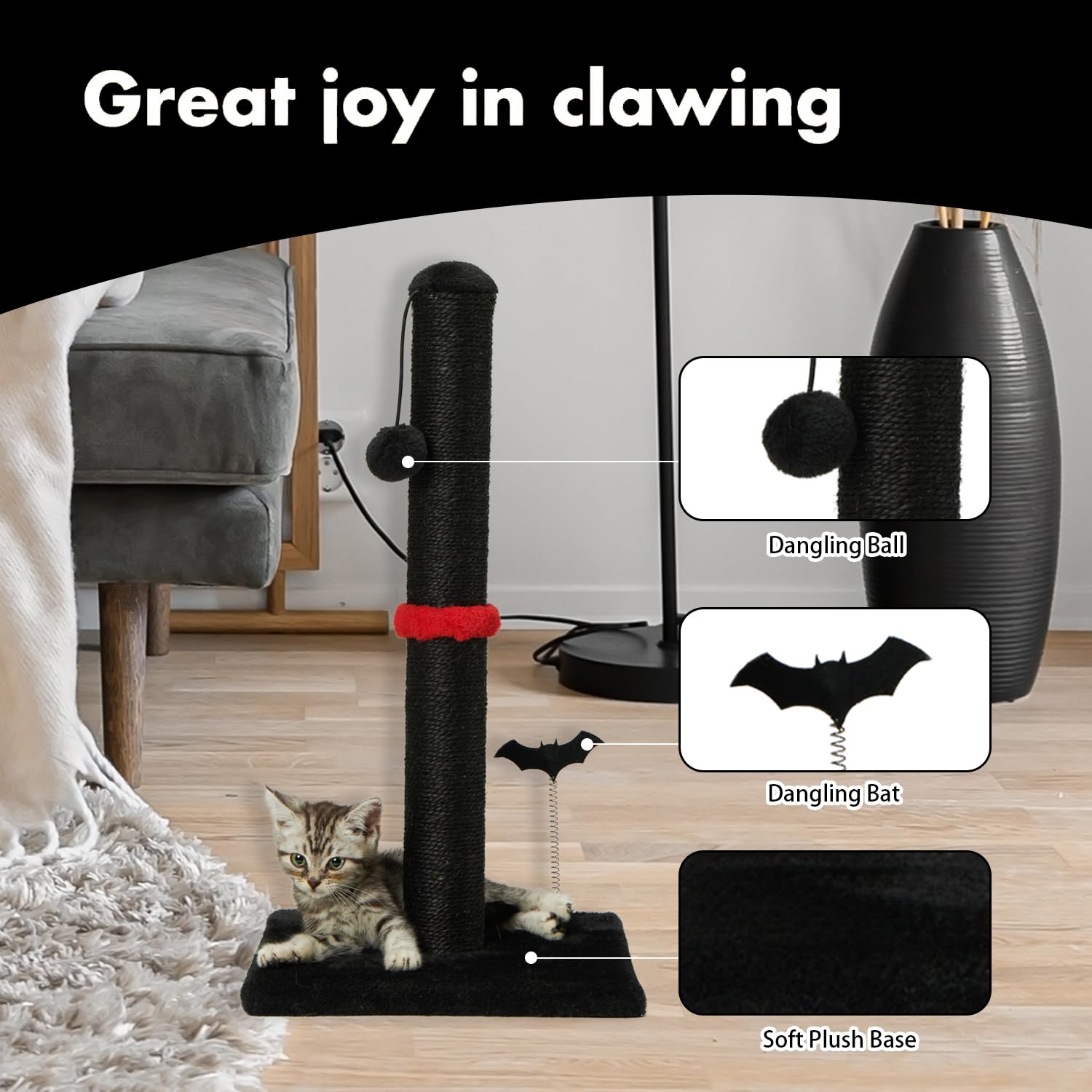 MECOOL balle suspendue pour chat noir, stimulation et jeu
