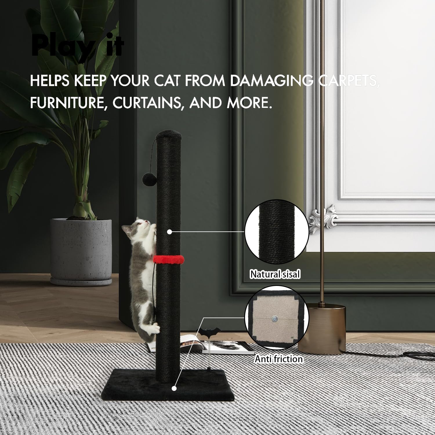 MECOOL Grattoir vertical: surface sisal naturelle et robuste pour les griffes du chat.