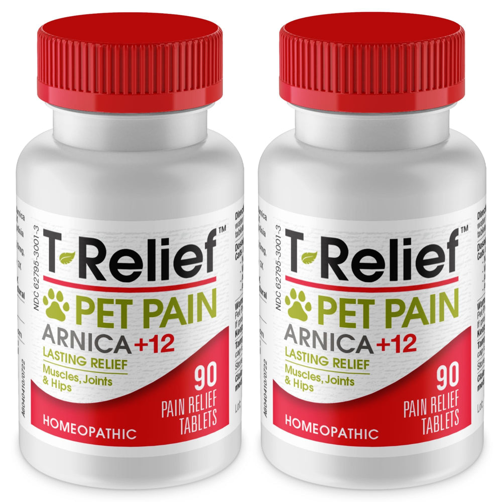 MediNatura T-Relief tablettes Arnica, flacon, soutien potentiel pour muscles et articulations.