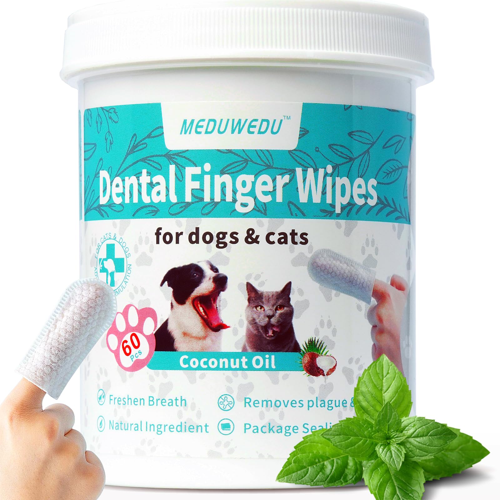 MEDUWEDU lingettes dentaires pour doigts, nettoient dents et gencives sur chiens et chats.