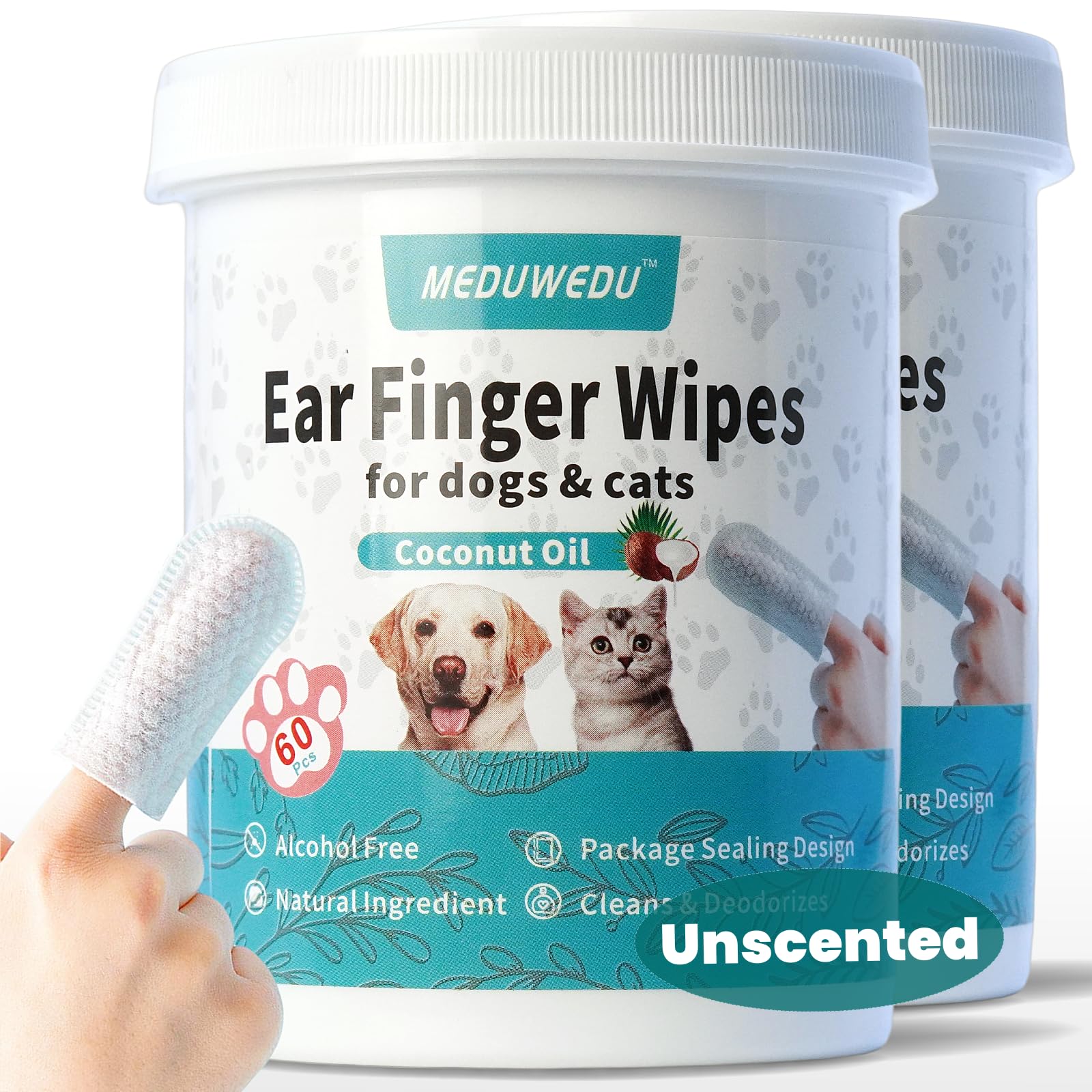 LINGETTES MEDUWEDU pour nettoyage des oreilles au doigt chez chiens et chats.