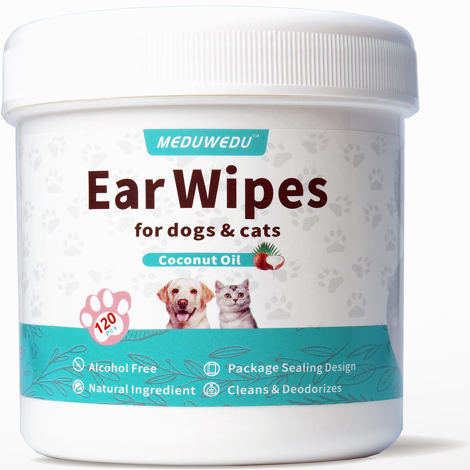 Lingettes MEDUWEDU pour oreilles, nettoyage en douceur et efficacité pour chiens et chats.
