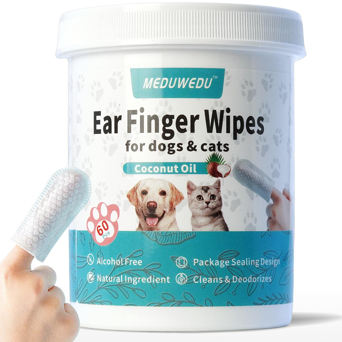 Lingettes MEDUWEDU pour oreilles en doigt, nettoyage en douceur.