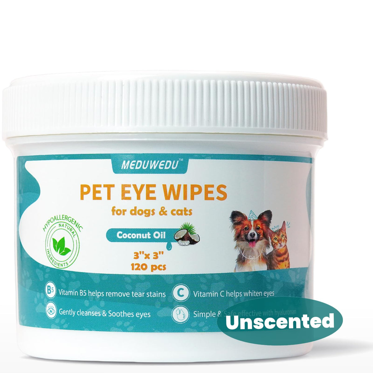 Lingettes MEDUWEDU pour yeux chiens et chats, nettoyage doux.