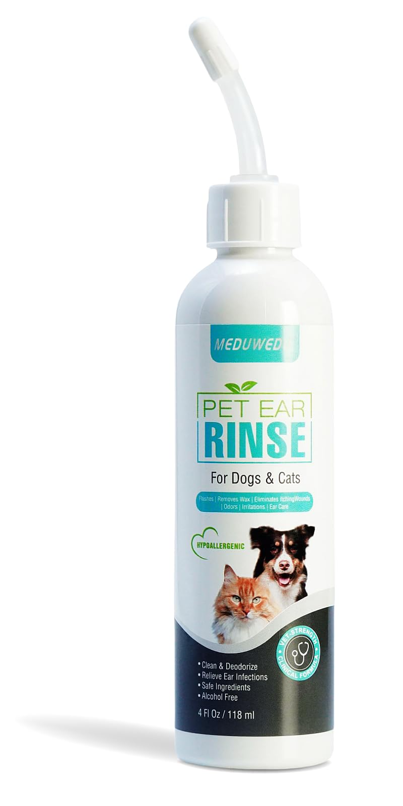 MEDUWEDU nettoyant oreilles chien en bouteille élimine saletés et odeurs.
