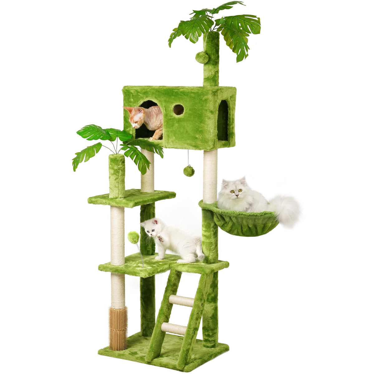 Meecal arbre-chat 65 pouces avec feuilles, espace ludique et décoratif pour intérieur