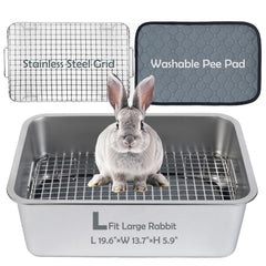 MEEXPAWS boîte litière lapin en acier inoxydable, grille surélevée protège les pattes