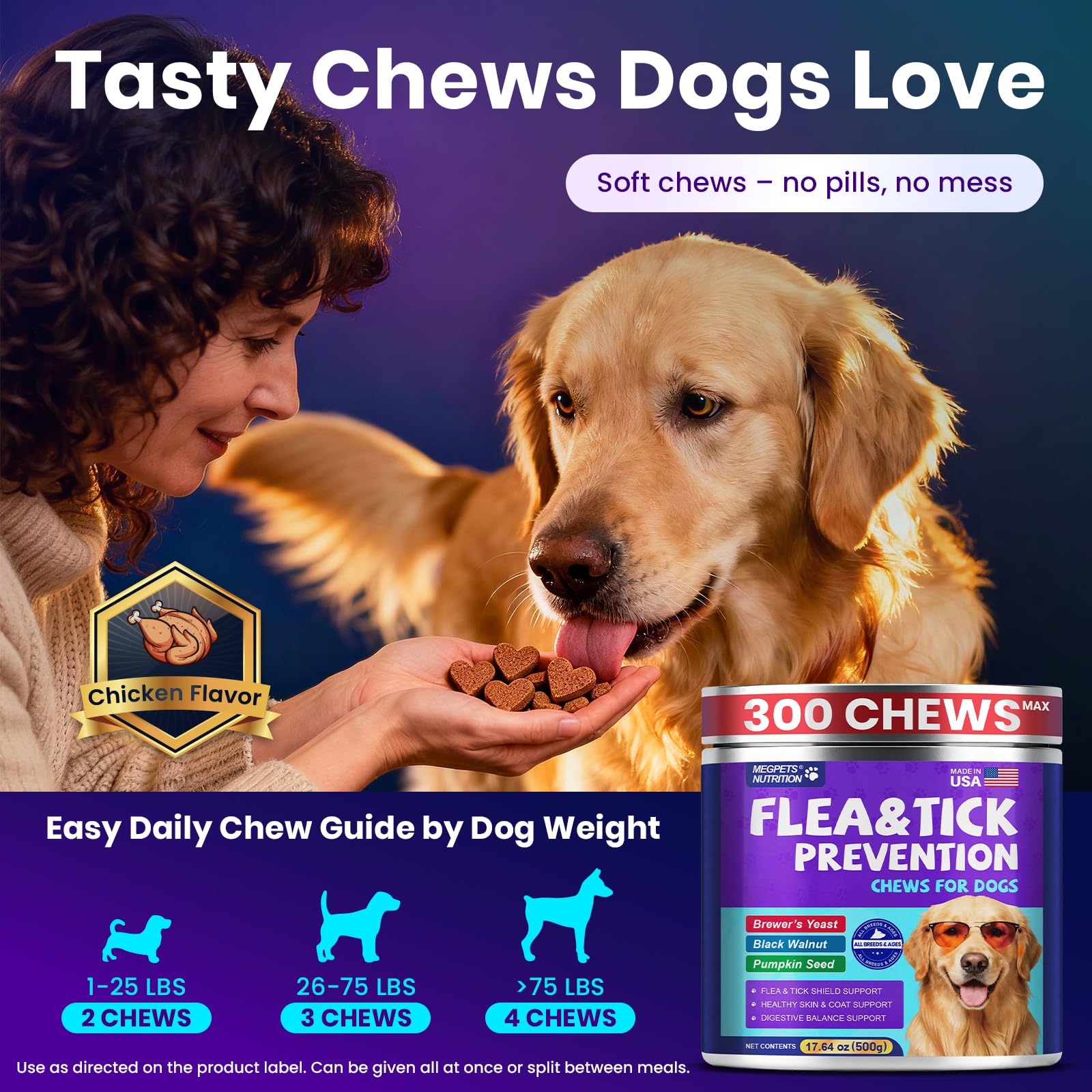 MegPets Nutrition – ingrédients naturels comme levure de bière et huile de coco.