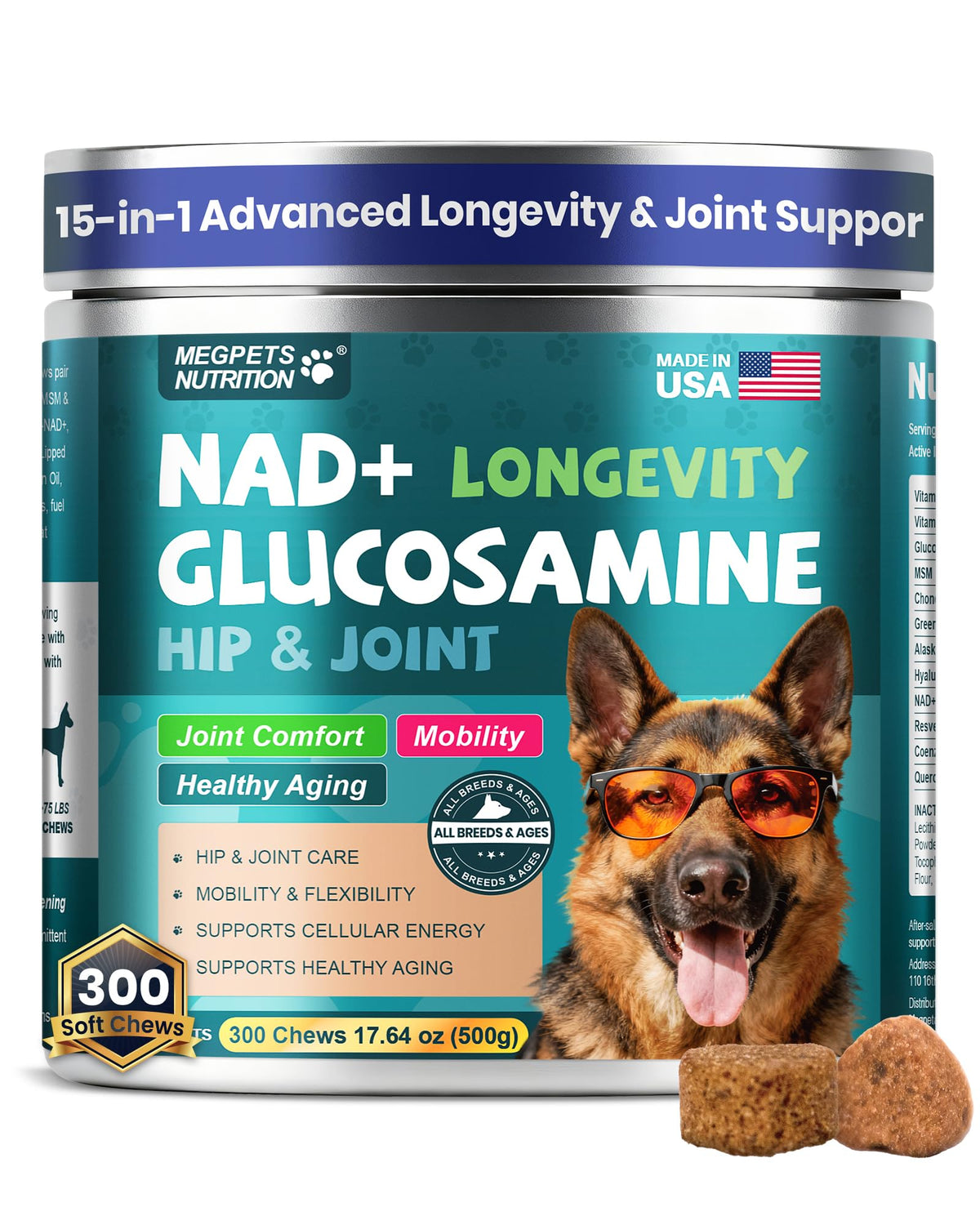 MEGPETS NUTRITION NAD+ emballage clair pour chiens âgés