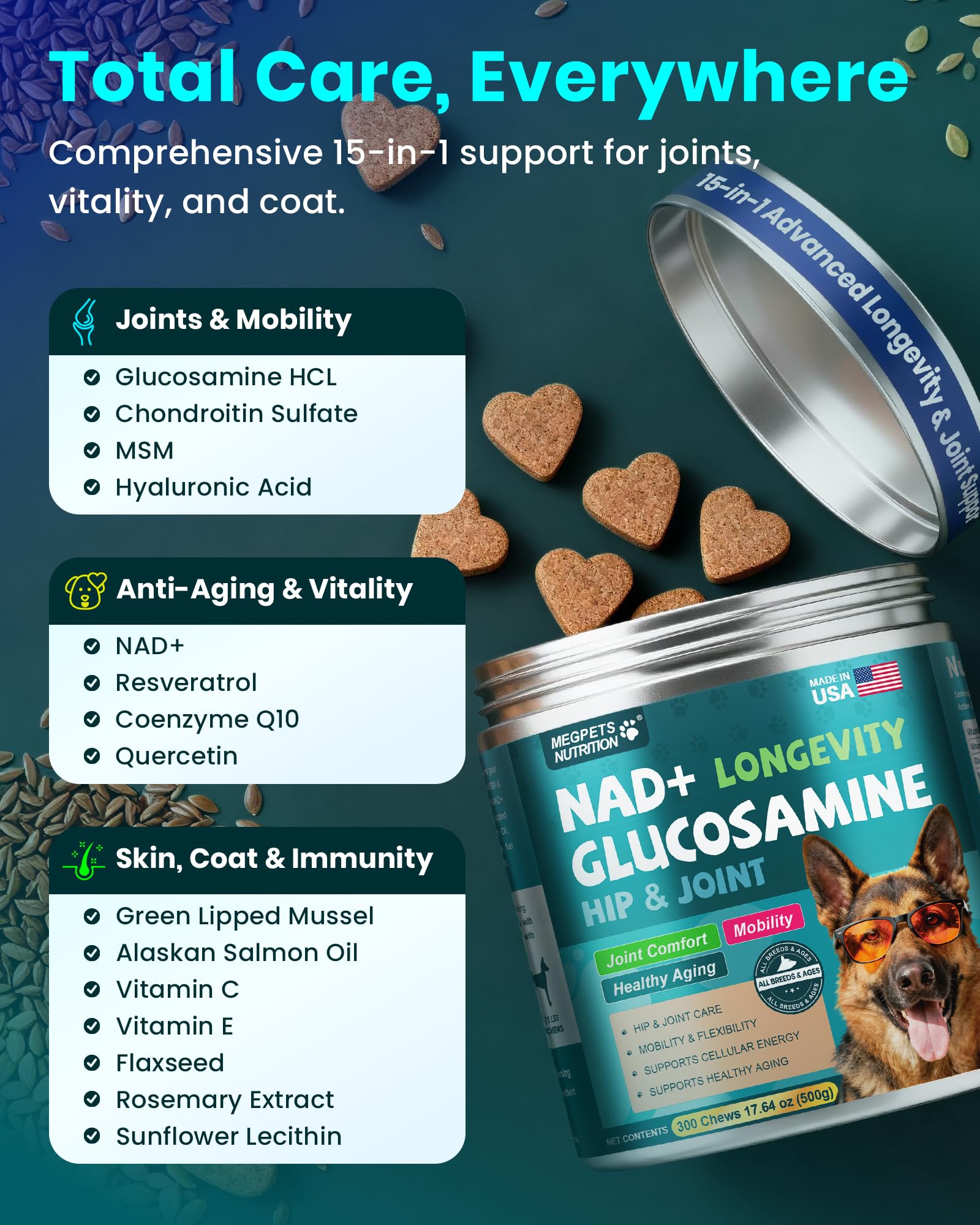 MEGPETS NUTRITION NAD+ gommes molles faciles à mâcher