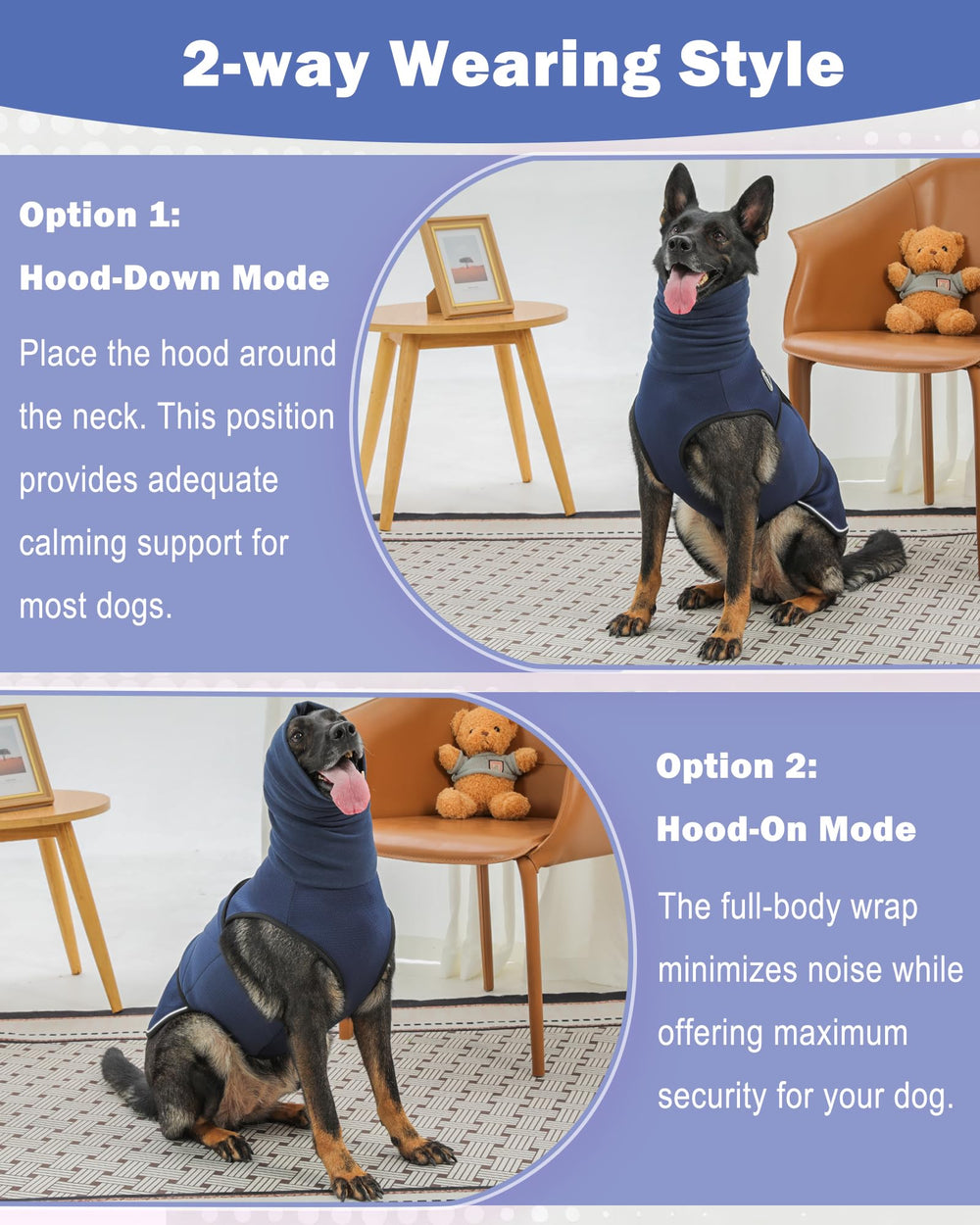 Meifsou gilet anti-anxiété chien fermetures silencieuses, mise en place facile et calme.