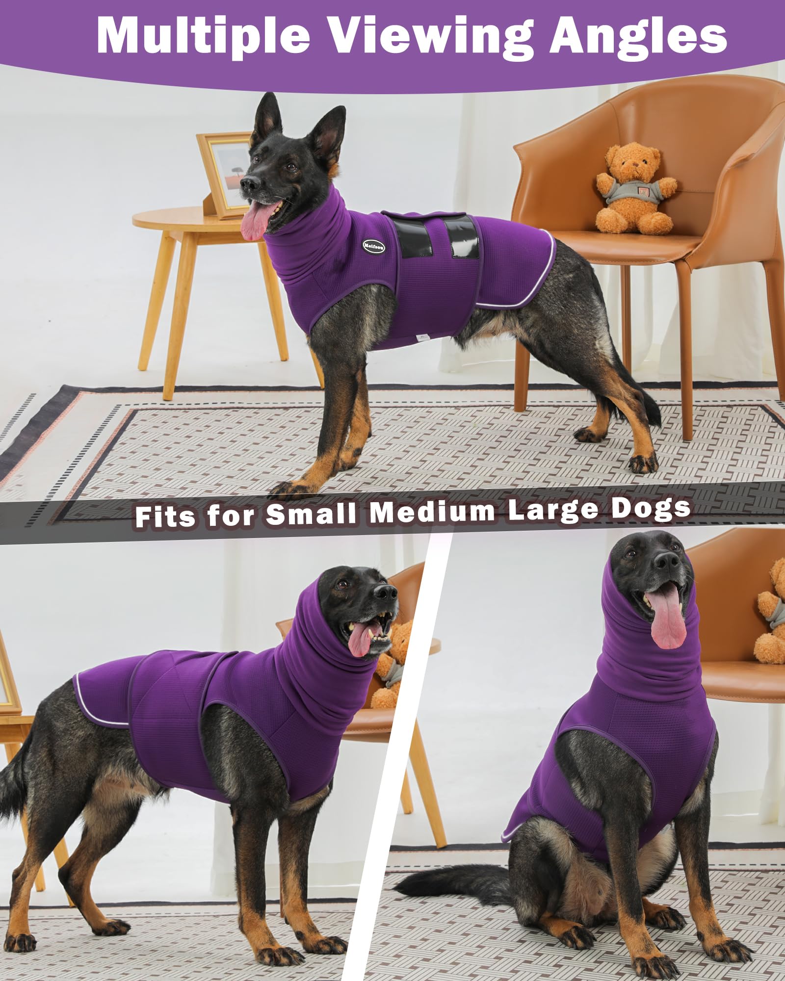 Gilet anti-stress Meifsou pour chien, usage en extérieur.