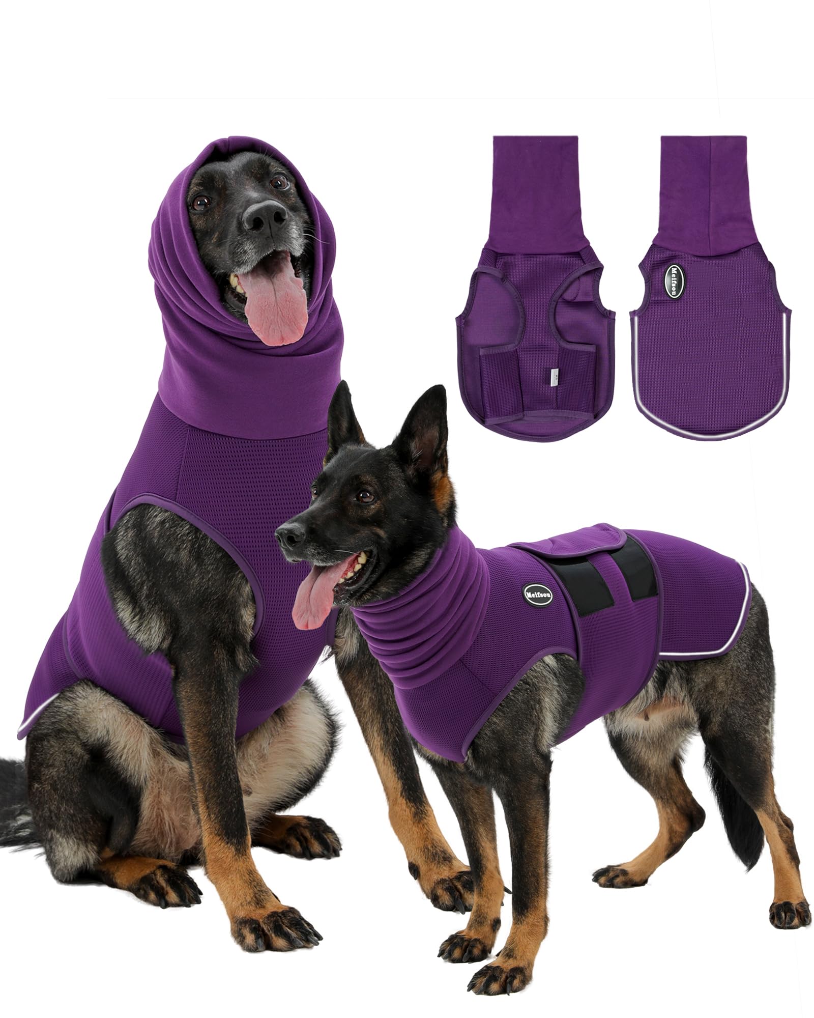 Meifsou gilet anxiété chien capuche offrant sécurité pendant les orages.