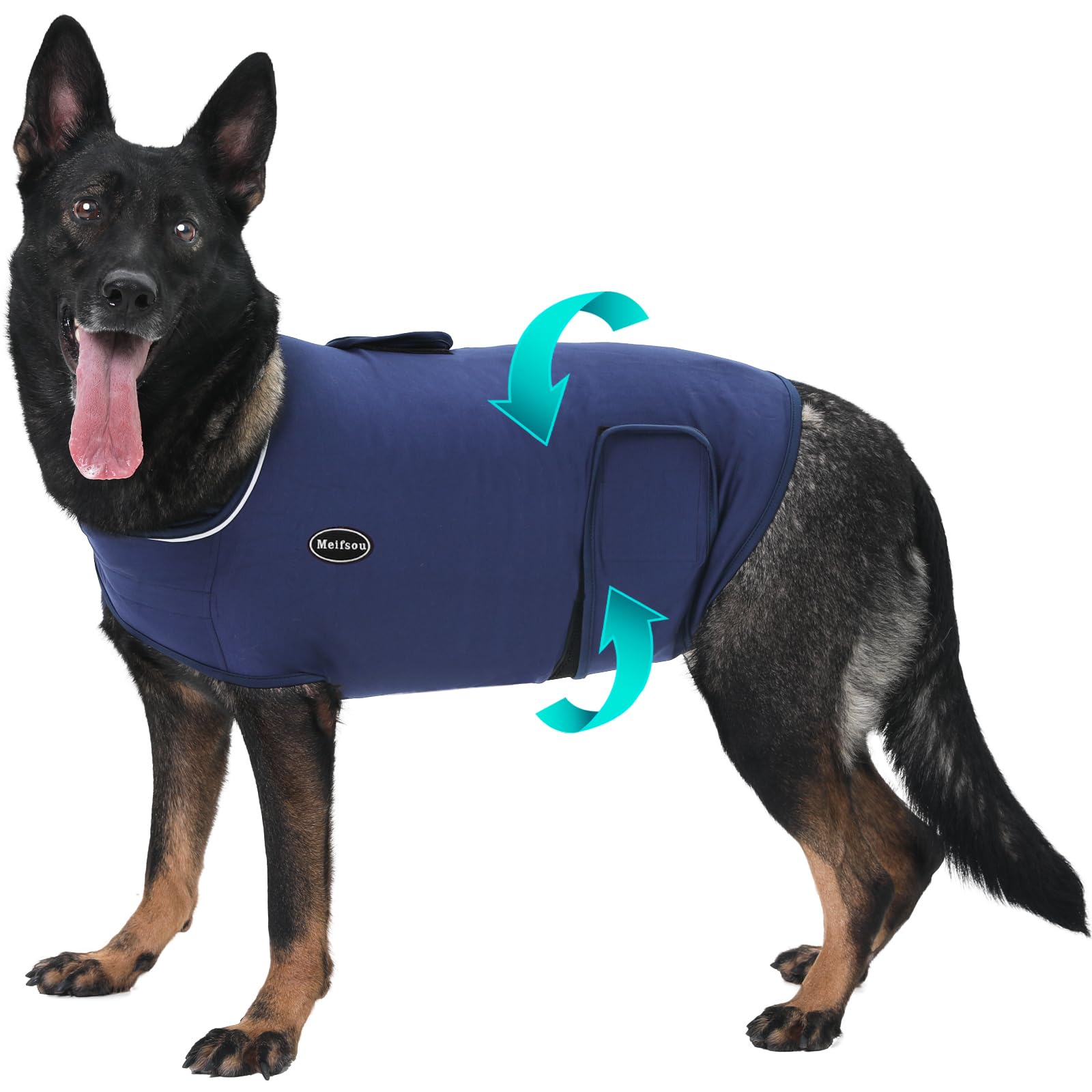 Gilet anti-anxiété Meifsou pour chien, vue face, démontrant le design enveloppant