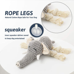 MejawJump peluche chien éléphant gris, forme éléphant avec long tronc.