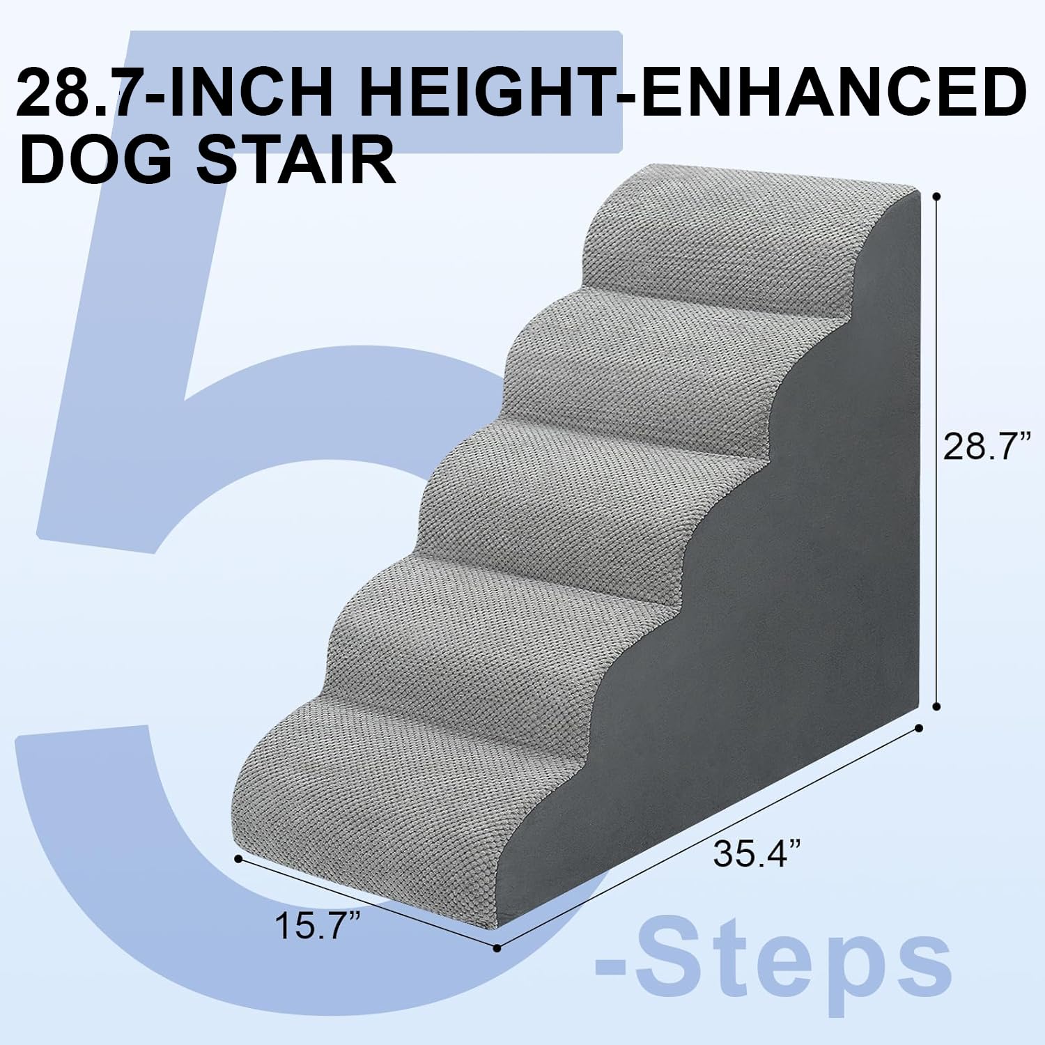 MEJYJEM rampe-chien-5-marches-non-slip-gris, aide sûre pour grimper sur canapé.