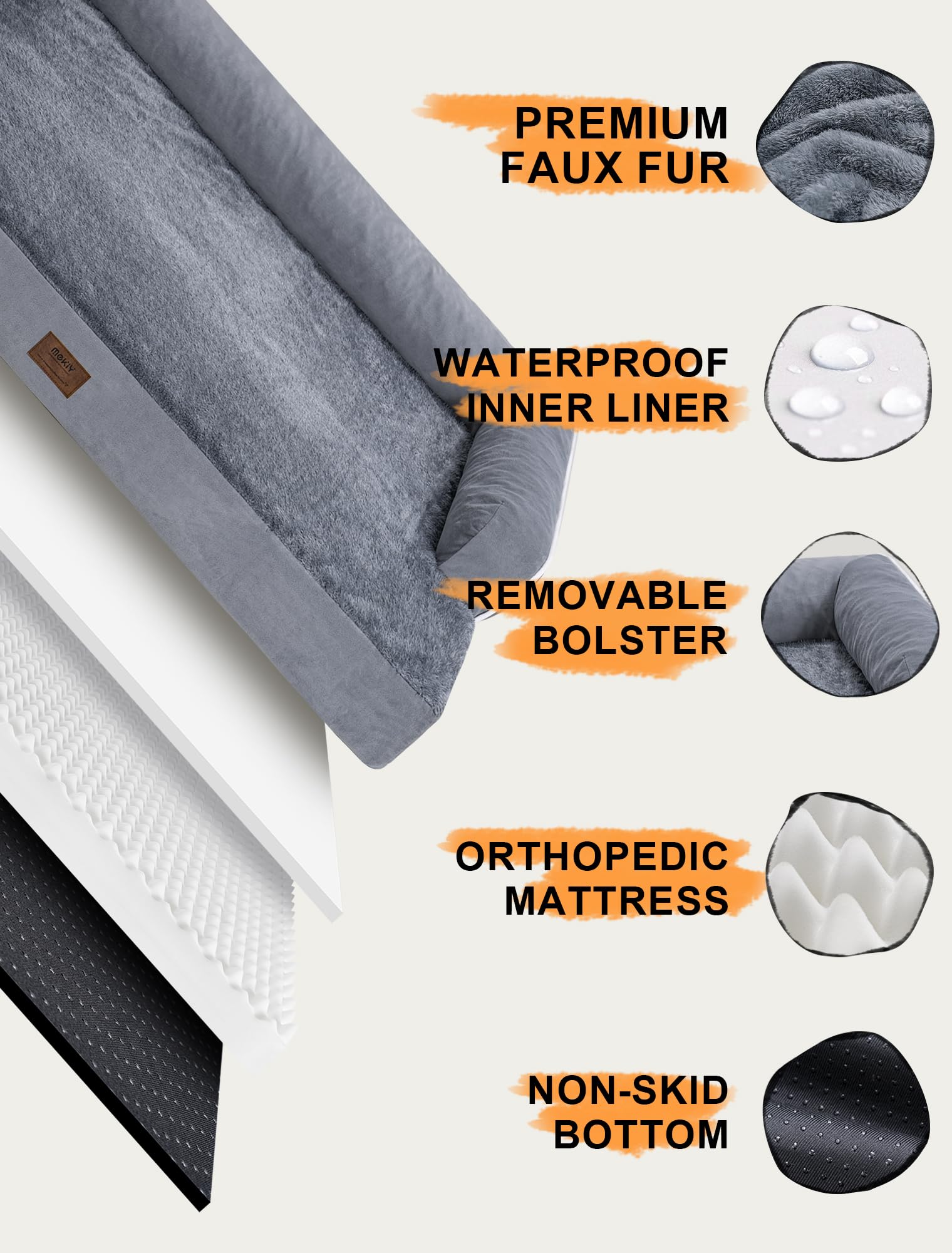 MEKIY lit XL 42x30x8 pouces pour grands chiens, espace généreux