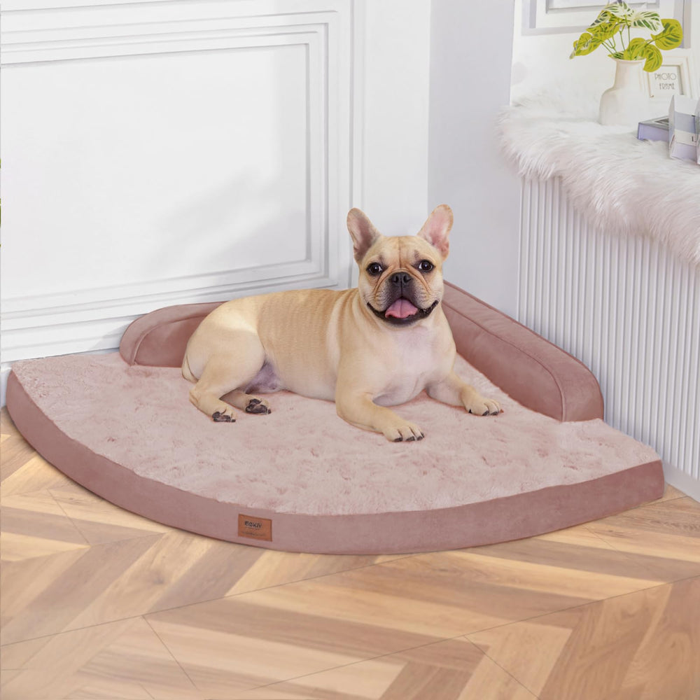 MEKIY lit orthopedique grand chien rose: soutien solide et confort pour les articulations.