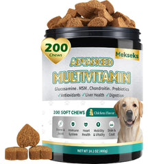Bouteille Mekseks Advanced 24-en-1 bouchées faciles à donner pour chien.